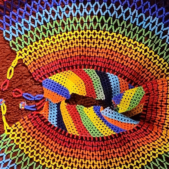 Multicolor Beaded Masai African Colar Necklace with Bracelet - Picture 2 of 3